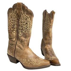 Laredo Jasmine Distressed & Embroidered Cowboy Boots Tan # 52177 leather western